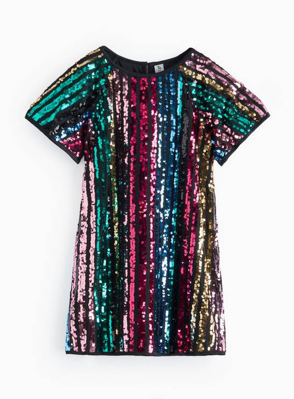 Rainbow Stripe Sequin Party Dress 14 years